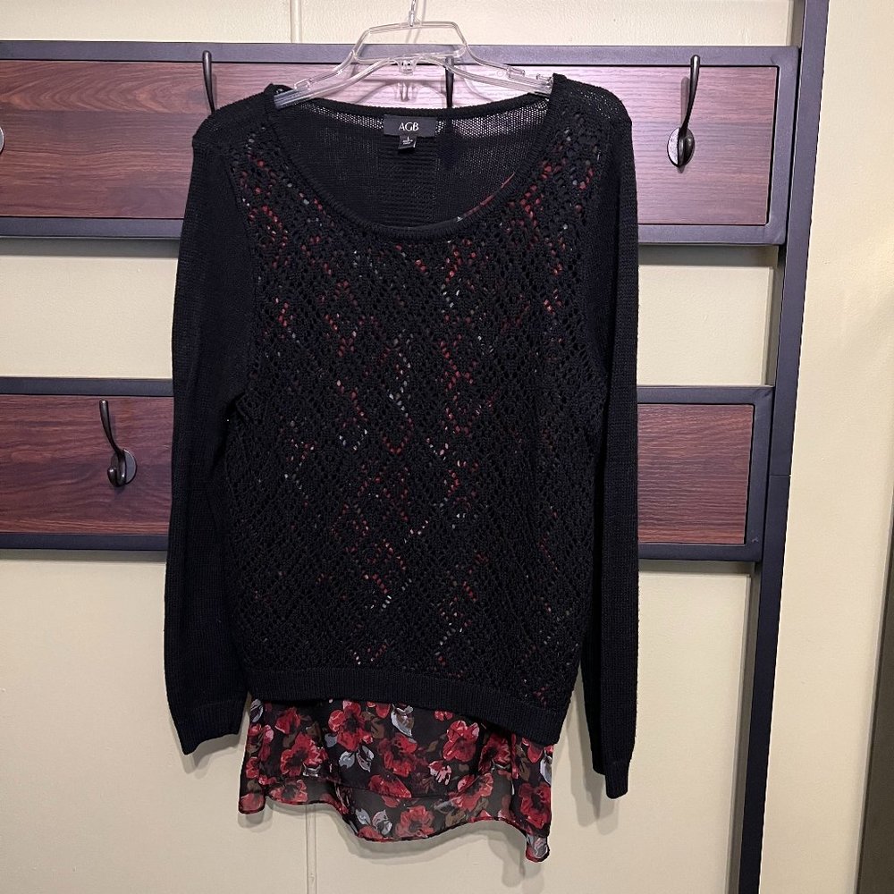 AGB Black Crocheted top with a floral tank top underneath
